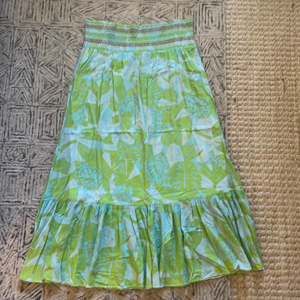 Lilly Pulitzer Turquoise Green Cotton Maxi Skirt Medium Turtle Print 🐢